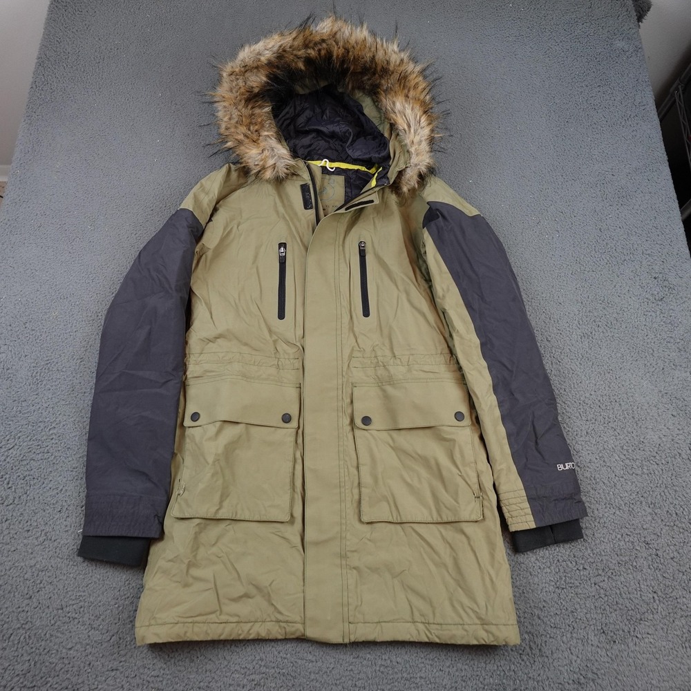 Burton Coat Womens Medium Green Hooded Parka Faux Fur Trim Insulated Ski Winter